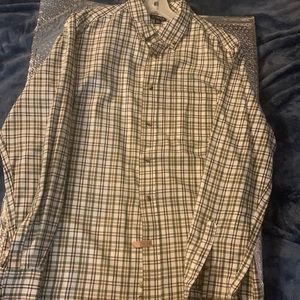 Green & brown button down